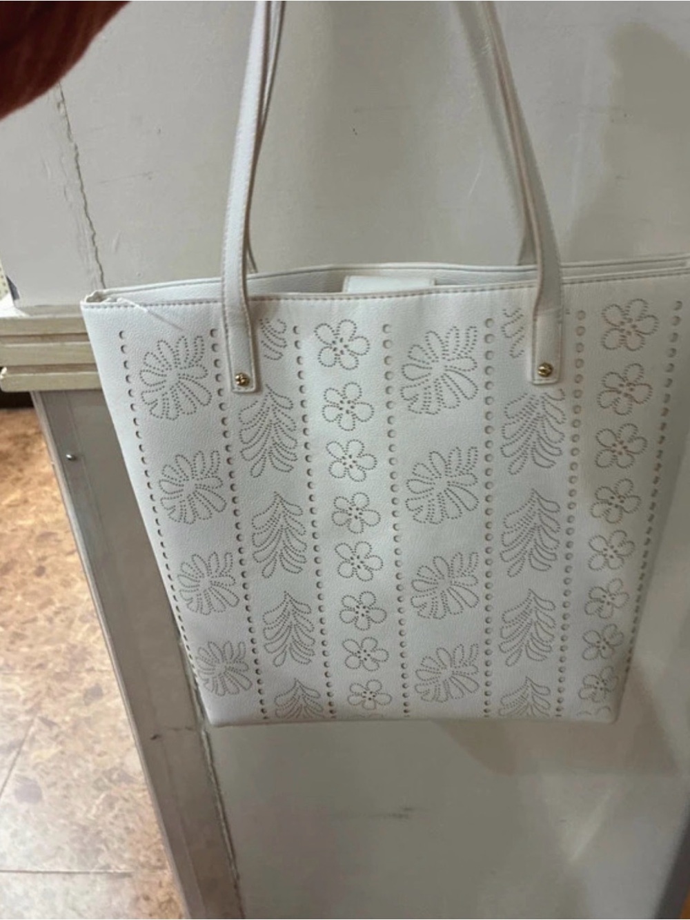 LC Lauren Conrad White Floral Perforated Tote